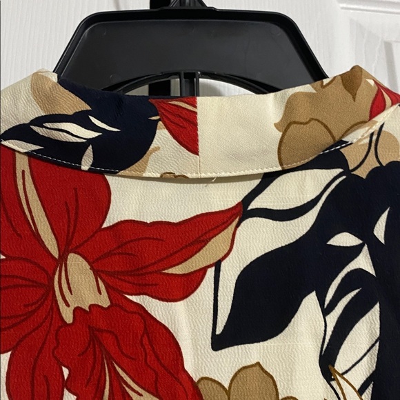 Alfred Dunner floral cream tan black red button down blouse top shirt SZ 16 - Picture 5 of 9